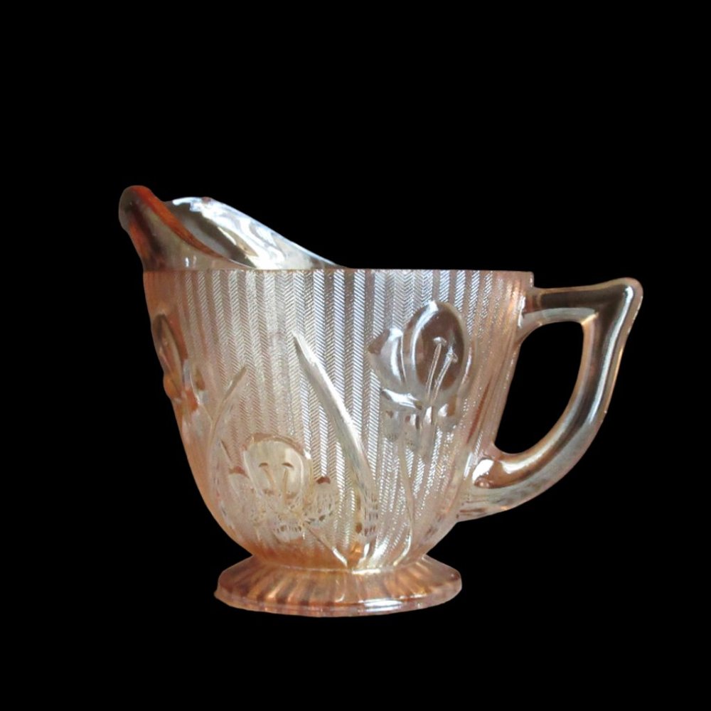 Vintage Iris and Herringbone Creamer, Jeannette Glass Co.
